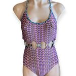 Trina Turk Size 6 Multicolored Printed With Center Rings One Piece Swimsuit Photo 0