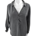 ZARA  Women's Gray Denim Button V-neck Collar Long Sleeve Shirt Blouse Top Size S Photo 0