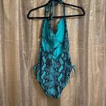 No Boundaries  Teal Green Snakeskin Ruched One Piece Swimsuit XL 15-17 Jrs Photo 1
