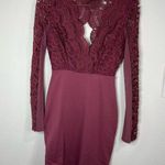 Haute Monde Chic  Burgundy Crochet Lace Bodycon Dress Long Sleeve Size Small 33” Photo 0