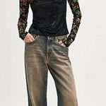 Free People  Intimately Floral Mesh Velvet Mix Top Sheer Holiday Holly sz S Photo 0