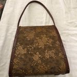 1960s Unique Brown tan vintage hand shoulder bag suitcase with floral pattern and leather details brass hardware Photo 1