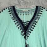 Soft Surroundings Caftan Women Large XL Green Embroidered Kaftan Bohemian Hippie Photo 3