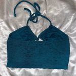 Blue Front Backless Textured Crop Halter Top Photo 3