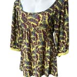 Free People  Yellow Floral Puff Drop Sleeve Tie Waist Boho Peasant Top Photo 2