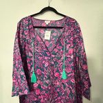 J.Crew NEW Printed Beach Tunic Pink Tassel Swim Coverup 3/4 Sleeve Tropical 2XL Photo 8