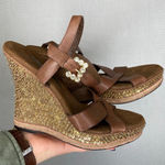 Chinese Laundry Laundry Size 9.5 Embellished Wedge Sandals Brown Leather Rhinestone Buckle Strap Photo 0