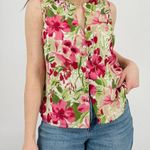 vintage boho hibiscus button down sleeveless top floral flowy size s Green Photo 6