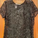 Bisou Bisou Women Black Crochet Mesh Lace SS Blouse Top Shirt XL Photo 3