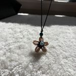 Cowrie Shell Flower Necklace Beachy Cord Pendant Boho Summer Jewelry Tan Photo 1
