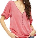 We The Free  Free People Red Henley Tunic Top Button Front Slouchy Large Photo 0
