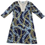 J. McLaughlin  Augusta Dress Catalina Cloth Blue Chain Link V-Neck Size M Photo 0