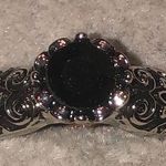 Size 6 Silver Tone & Round Black CZ Solitaire Scroll Design Boho Ring Photo 0