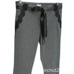 Cache Black Lace Satin Self Belt Gray Bi Stretch Crop Pant New $118 NWT Photo 2