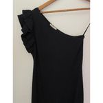 Rebecca Taylor  Black One Shoulder Ribbed Knit Mini Dress Ruffle EUC Small Photo 2