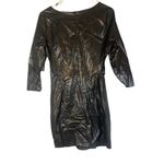 ZARA  Black Fitted Faux Leather V-Neck Ruched Bodycon Dress Women Sz M Photo 1