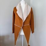 CoffeeShop NY Women Open Front Sherpa Cardigan Mustard Faux Suede Knit SleevesXS Orange Size XS Photo 2