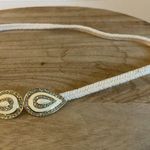 Vintage 1970s White Elastic Band Oval Crystal Stone Hook Buckle Belt Size S/M Photo 9