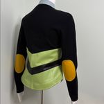 One Girl Who Multi Color Leather Knit Zip Jacket Medium Black Photo 2