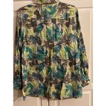 Lands' End  Womens Tropical Leaf Print Linen Long Sleeve Button Up Shirt Top L Photo 3