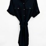Theory Black Belted Cargo Shirt Dress Rosina Crepe Size Medium Photo 1