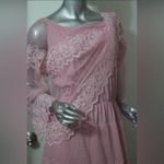 VINTAGE 70s Elegant Pink lavender Sheer Lace Maxi Dress,Size 12,made in U.S.A. Photo 7
