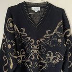 Vintage 80's Ellen D. Black Acrylic & Gold Lurex Brocade Design V Photo 1
