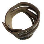 Wide Leather Cuff Bracelet Rhinestones Double Snap Closure Adjustable Fit u Fash Silver Photo 3