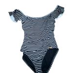 Vince Camuto  Off-Shoulder Striped One Piece - Black and White Photo 2