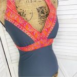 Athleta  Ventana Bra Cup Halter Tankini Top‎ Gray Pink Paisley 32 D DD Photo 6