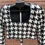ZARA Black White Sequin Houndstooth Crop Top Long Sleeve Womens Size XS Photo 3