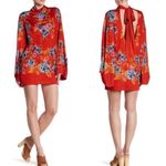 Free People | Summer Red Orange 2 AM Floral Mini Dress High Neck Scoop Back Photo 1