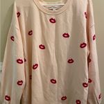 Loft Pink Red Kiss Lips Crewneck Long Sleeve Sweatshirt Sweater XL Photo 0