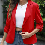 NWT ~ Red Slim Fit Lined Blazer Ruched 3/4 Sleeves ~ Women's Size SMALL Photo 0