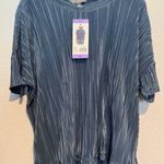 Andrew Marc  Women's Plisse Top Textured Blouse Oversized Size XS Blue New Photo 0