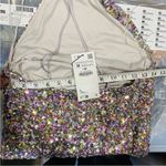 ZARA  dress knit sequin halter in silver with light pink sequins NEW Photo 3