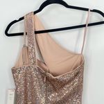AQUA  Women's Rose Gold Shimmer Asymmetric Neck One Shoulder Sequin Midi Dress XS Photo 6