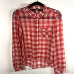 Free People Red & White Gingham Sheer Button Down Blouse Women’s Size Small Boho Photo 0