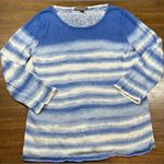 Tommy Bahama  Women’s Size M Boxy Top Ivory Blues Striped Pure Linen Sweater Photo 0