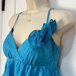 Trina Turk  Ruffle Mini Dress Tiered V Neck Blue Size 4 Party Y2K Vintage Mermaid Photo 3