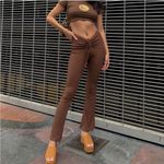 Princess Polly  Imogen Stretch High Waist High Rise Tie Front Flare Pant Brown Photo 2