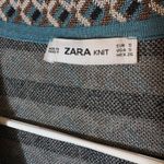 Zara Knit Jacquard Dress Long Sleeve Geometric Print Mini Teal Brown Size Small Blue Photo 5