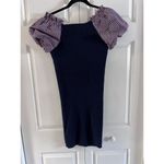 Maeve ANTHROPOLOGIE Navy Ribbed Knit Puff Gingham Short Sleeve Mini Dress Size S Photo 9