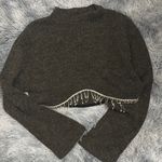 ZARA  Gray Cowl Neck Sweater with Fringe Detail Photo 1