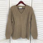 EXPRESS 90s Vintage Hand Knit Oversized Chunky Sweater Tan Taupe Medium V Neck Photo 6