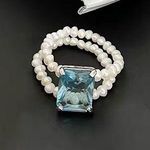 Light blue gem ring dainty ring pearl ring diamond ring cubic zirconia ring Photo 1