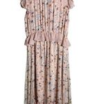 Ellison  Tansy Tiered Peplum Floral Midi Dress Women's Small Pink Polka Dot Flowy Photo 3