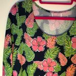 Simply Southern Tunic Dress Floral Hibiscus Palms Sz L (?) GUC Navy Pink Green Photo 4