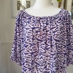 Hiho Purple Abstract 3/4 Sleeve Elastic Neck Cuff Shift Dress Cotton M Size M Photo 2