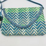 Steven By Steve Madden  Woven Crossbody Bag Purse PVC Cotton Blues Gold NWT Photo 1